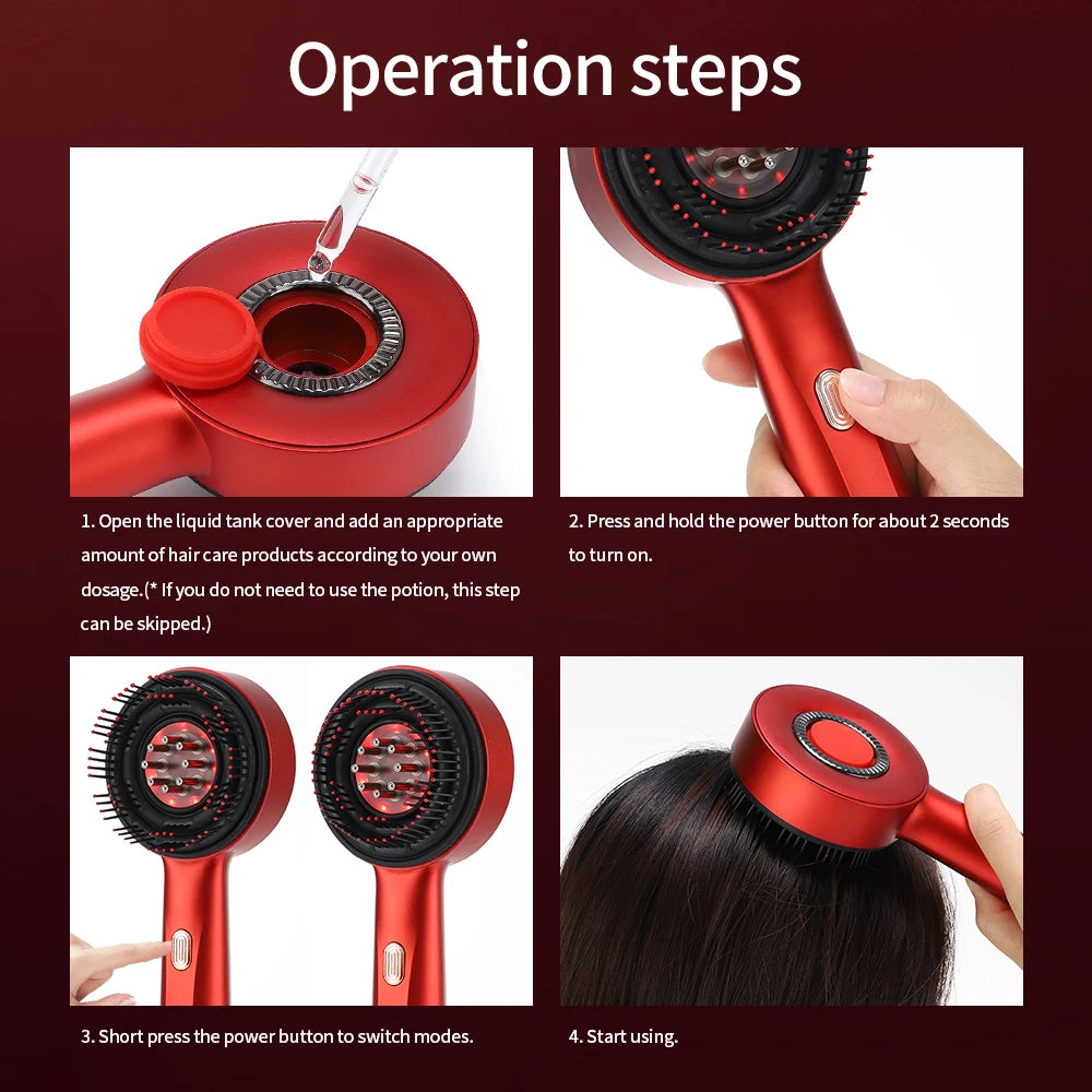 Electric Scalp Massager Comb with Red Light & Serum Applicator