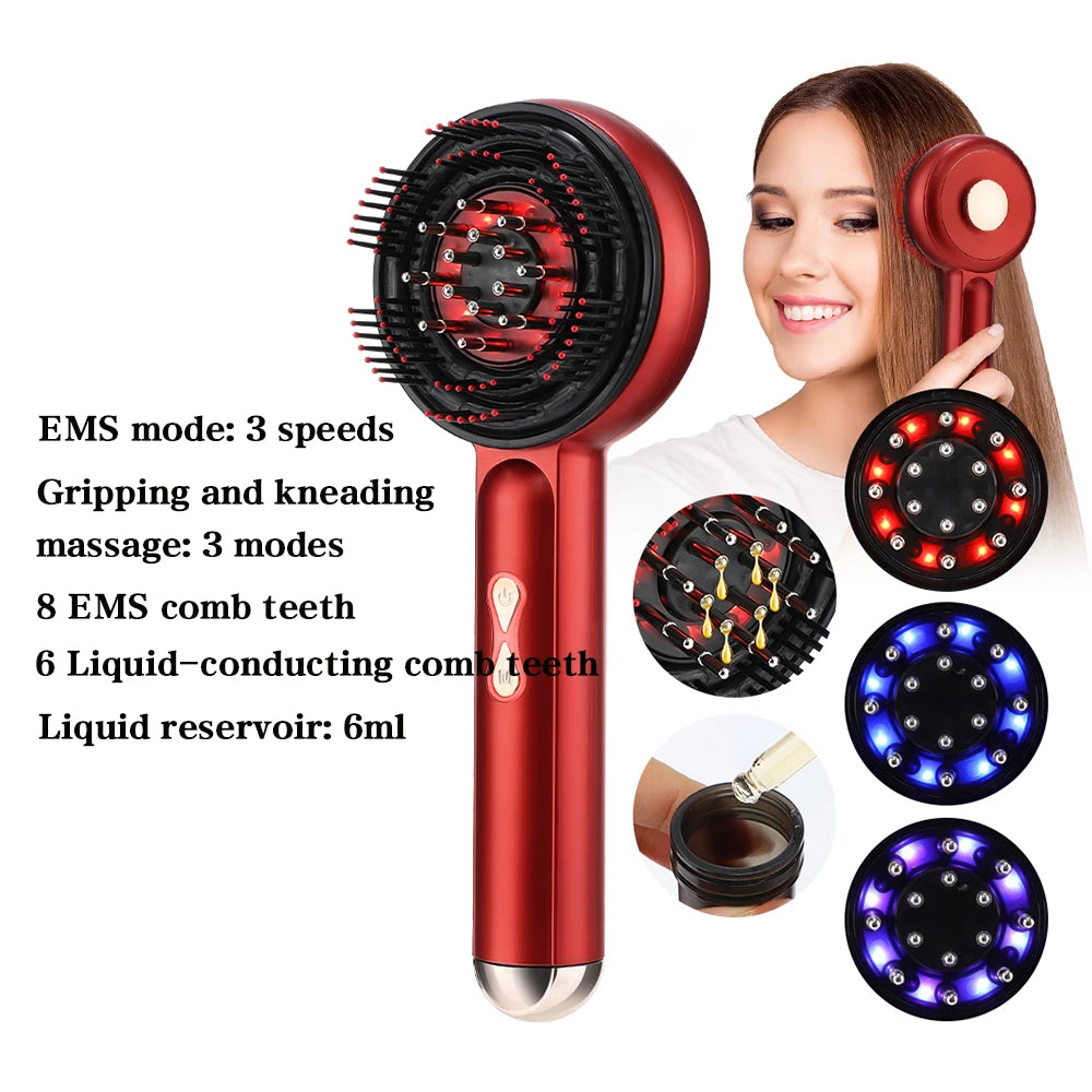 Electric Scalp Massager Comb with Red Light & Serum Applicator