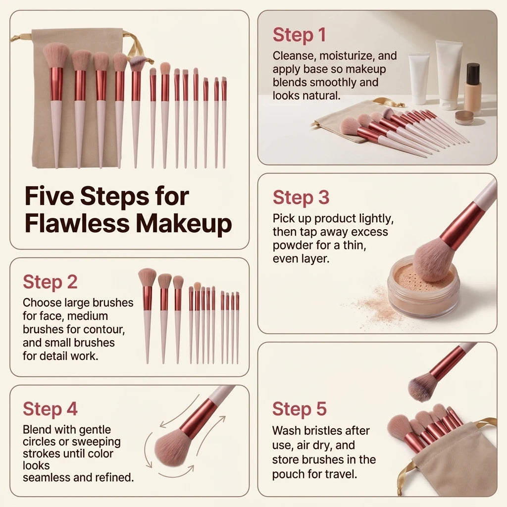 Bloom & Bare Pro Makeup Brush Set – Vegan Synthetic Bristles