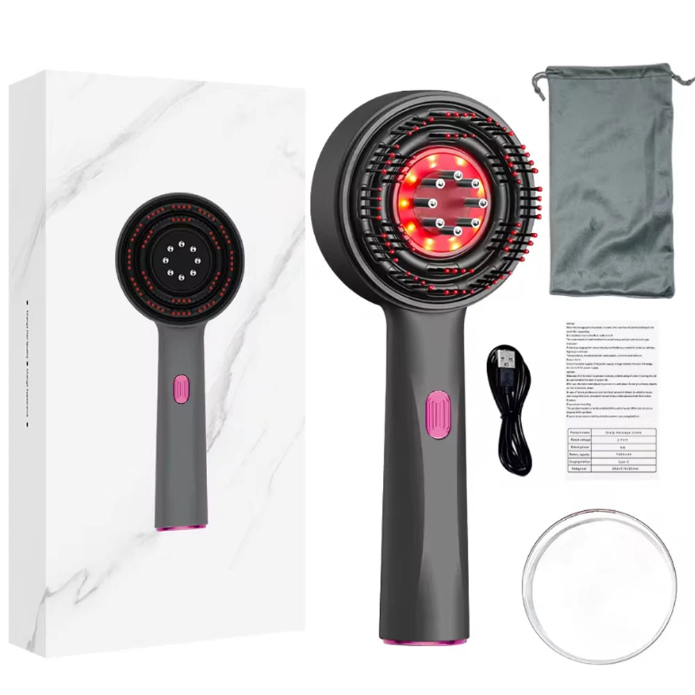 Electric Scalp Massager Comb with Red Light & Serum Applicator
