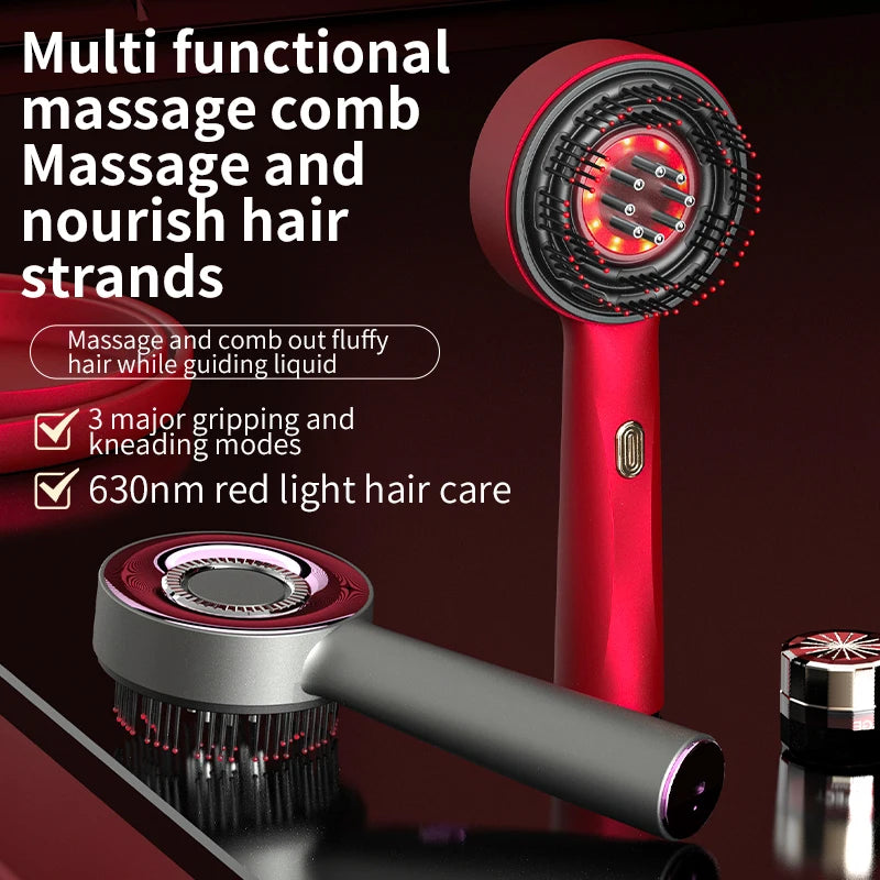Electric Scalp Massager Comb with Red Light & Serum Applicator