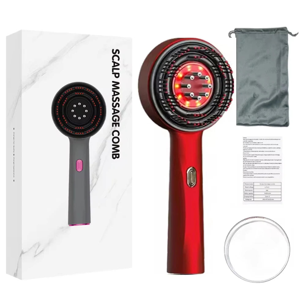 Electric Scalp Massager Comb with Red Light & Serum Applicator